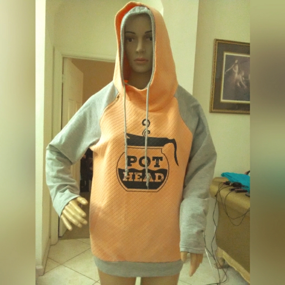 COOL GRAPHIC PEACHY & Gray SWEATSHIRT (DOUBLE Hoodie) SZ M . BY YOUBOYA